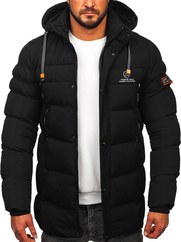 Herren Lange Gepolsterte Winterjacke Schwarz Bolf 22M53