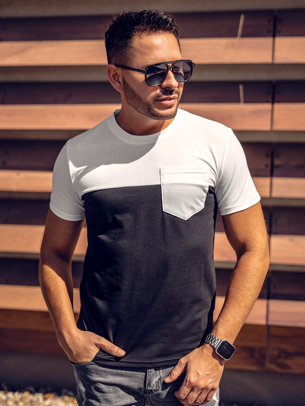 Herren T-Shirt mit Brusttasche Weiß-Schwarz Bolf 8T91A