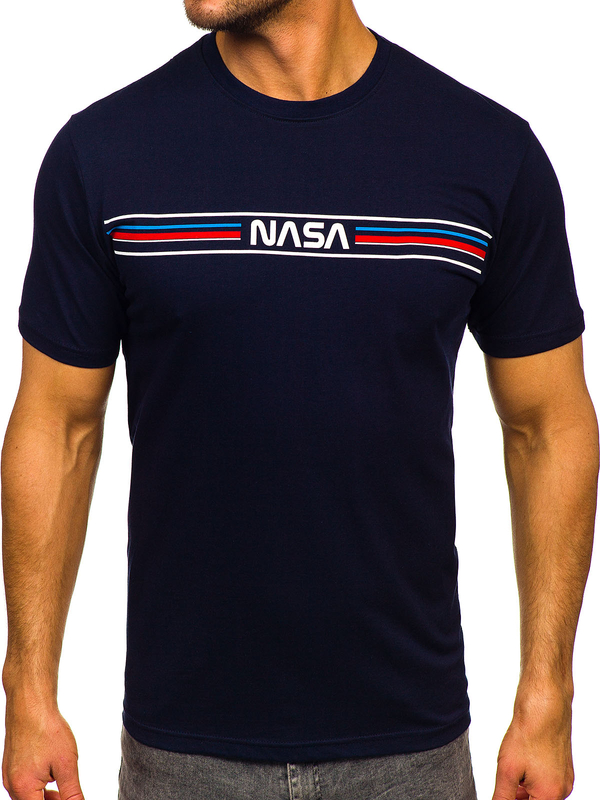 Herren Baumwoll T-Shirts mit Motiv Dunkelblau Bolf 5052