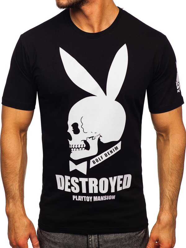 Herren T-Shirt mit Motiv Schwarz Bolf 192368