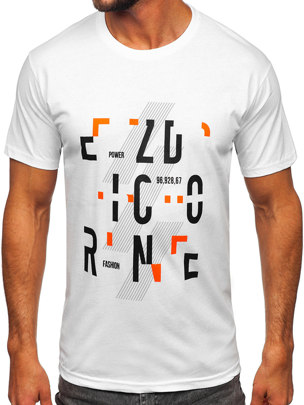 Herren Baumwoll T-Shirt mit Motiv Weiß Bolf 14752