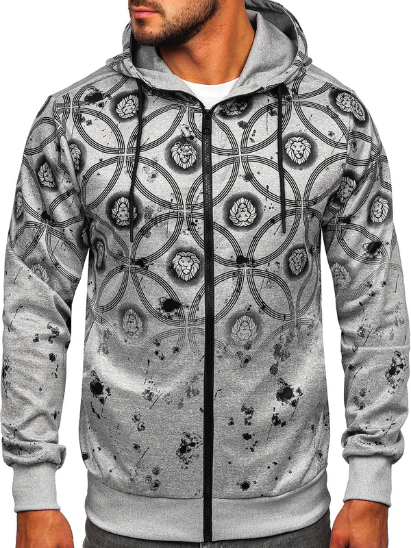 Herren Kapuzenpullover mit Rießverschluss Grau Bolf 27B8122