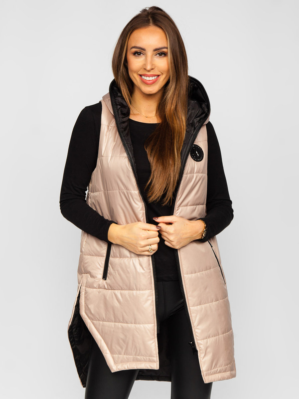 Damen Lange Steppweste Beige Bolf B0122