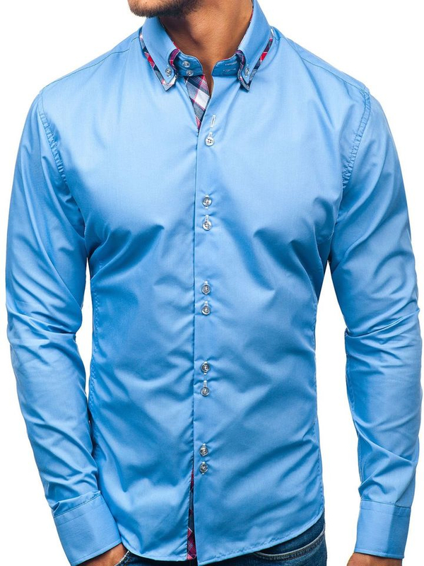 Herren Hemd Elegant Langarm Hellblau Bolf 2712