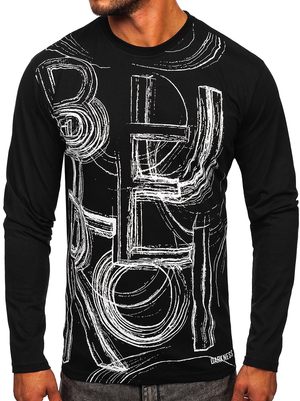 Herren Longsleeve mit Motiv Schwarz Bolf 146743