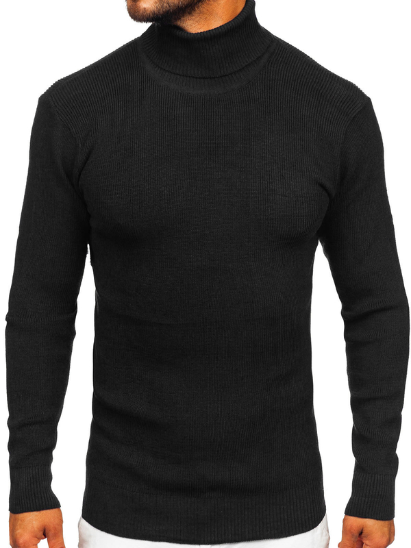 Herren Rollkragenpullover Basic Schwarz Bolf S8751