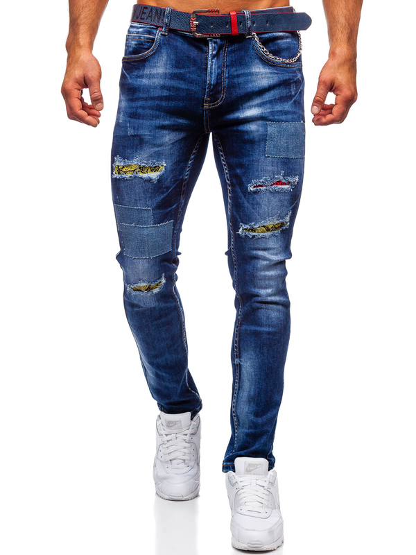 Herren Jeanshose slim fit mit Gürtel Dunkelblau Bolf 80034W0