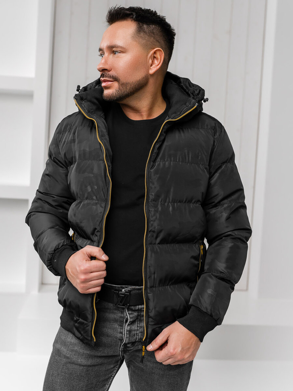 Herren Gepolsterte Winterjacke Schwarz Bolf 7270A1