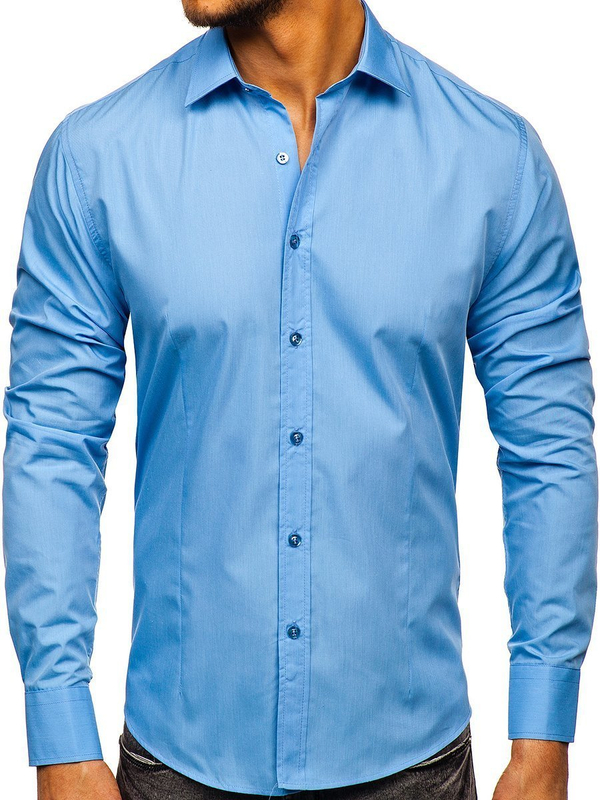 Herren Elegantes Langarmhemd Hellblau Bolf 1703