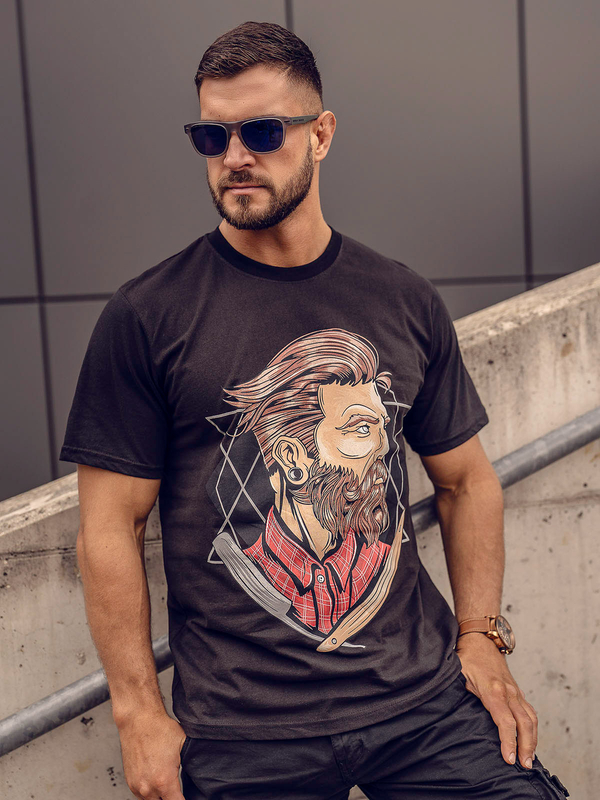 Herren Baumwoll T-Shirt mit Print Schwarz Bolf 143024A