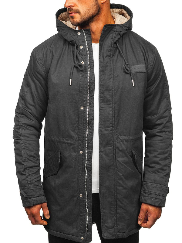 Herren Winterjacke Parka Schwarzgrau Bolf EX838