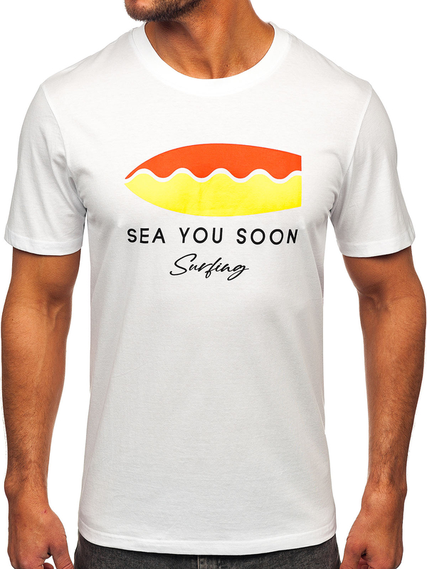 Herren Baumwoll T-Shirt mit Motiv Weiß Bolf MPO3457