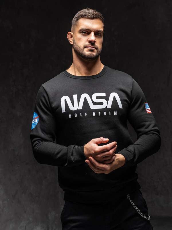 Herren Sweatshirt mit Motiv ohne Kapuze Schwarz Bolf 146955B