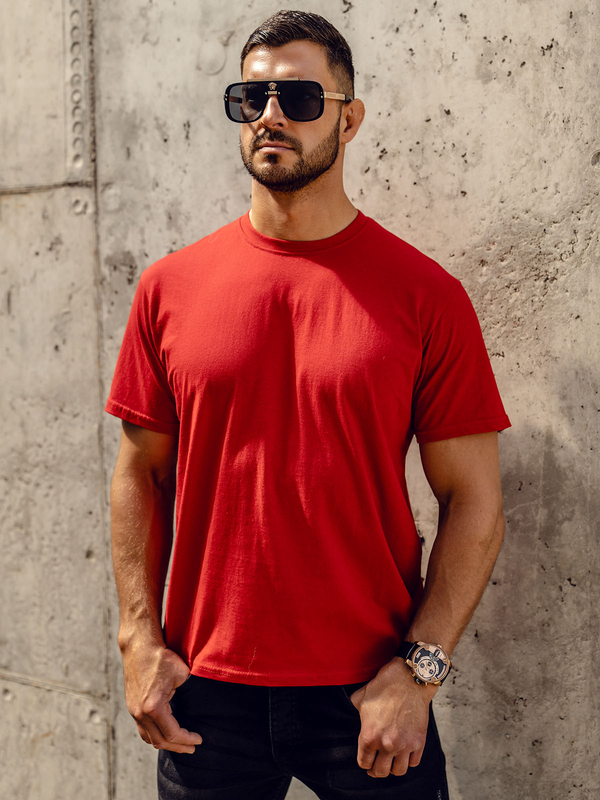 Herren Baumwoll T-Shirt ohne Motiv Rot Bolf 192397A