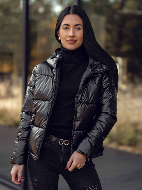 Damen Gepolsterte Winterjacke mit Kapuze Schwarz Bolf 5M3193A2