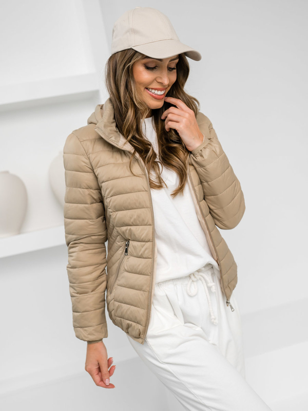Damen Gepolsterte Übergangsjacke mit Kapuze Beige Bolf B0124