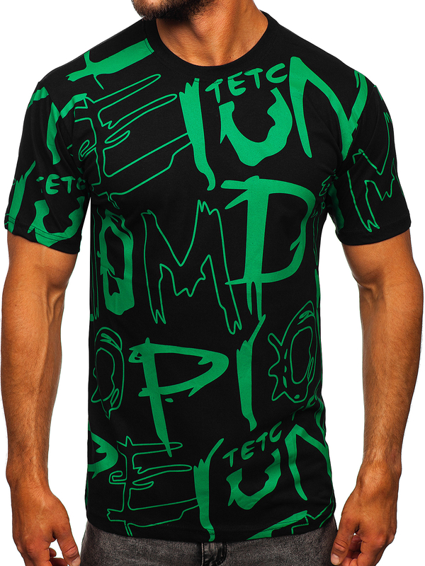 Herren Baumwoll T-Shirt mit Motiv Schwarz Bolf KS1972