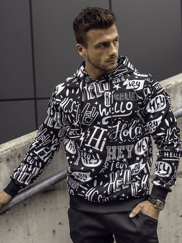 Herren Sweatshirt mit Motiv mit Kängurutasche Schwarz Bolf 8B1150