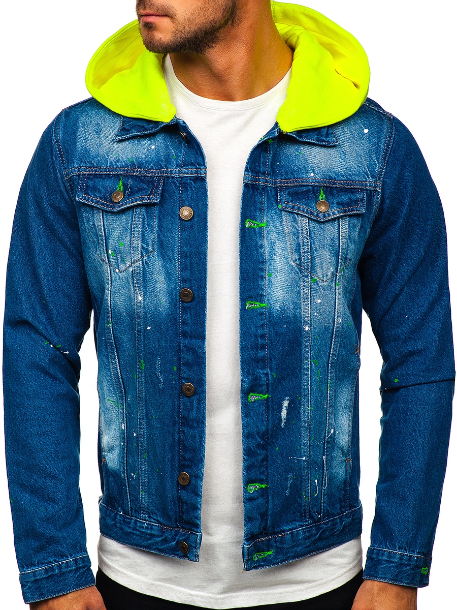 Herren Jeansjacke mit Kapuze Dunkalblau Bolf 1-2
