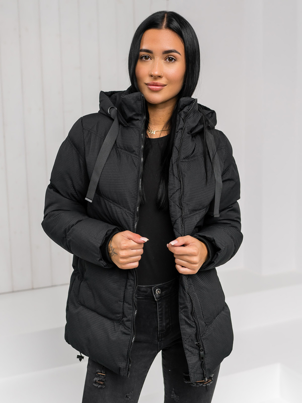 Damen Gepolsterte Winterjacke mit Kapuze Schwarz Bolf 5M3251