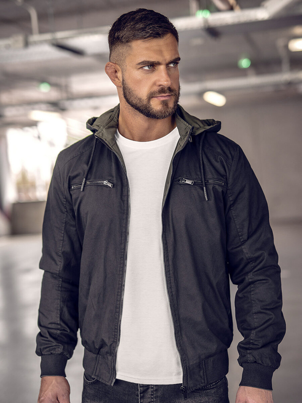 Herren Baumwoll Übergangsjacke Schwarz Bolf 84M3010A