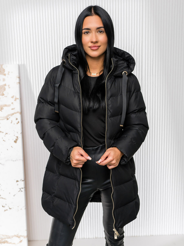 Damen Gepolsterte Winterjacke mit Kapuze Schwarz Bolf 5M3231