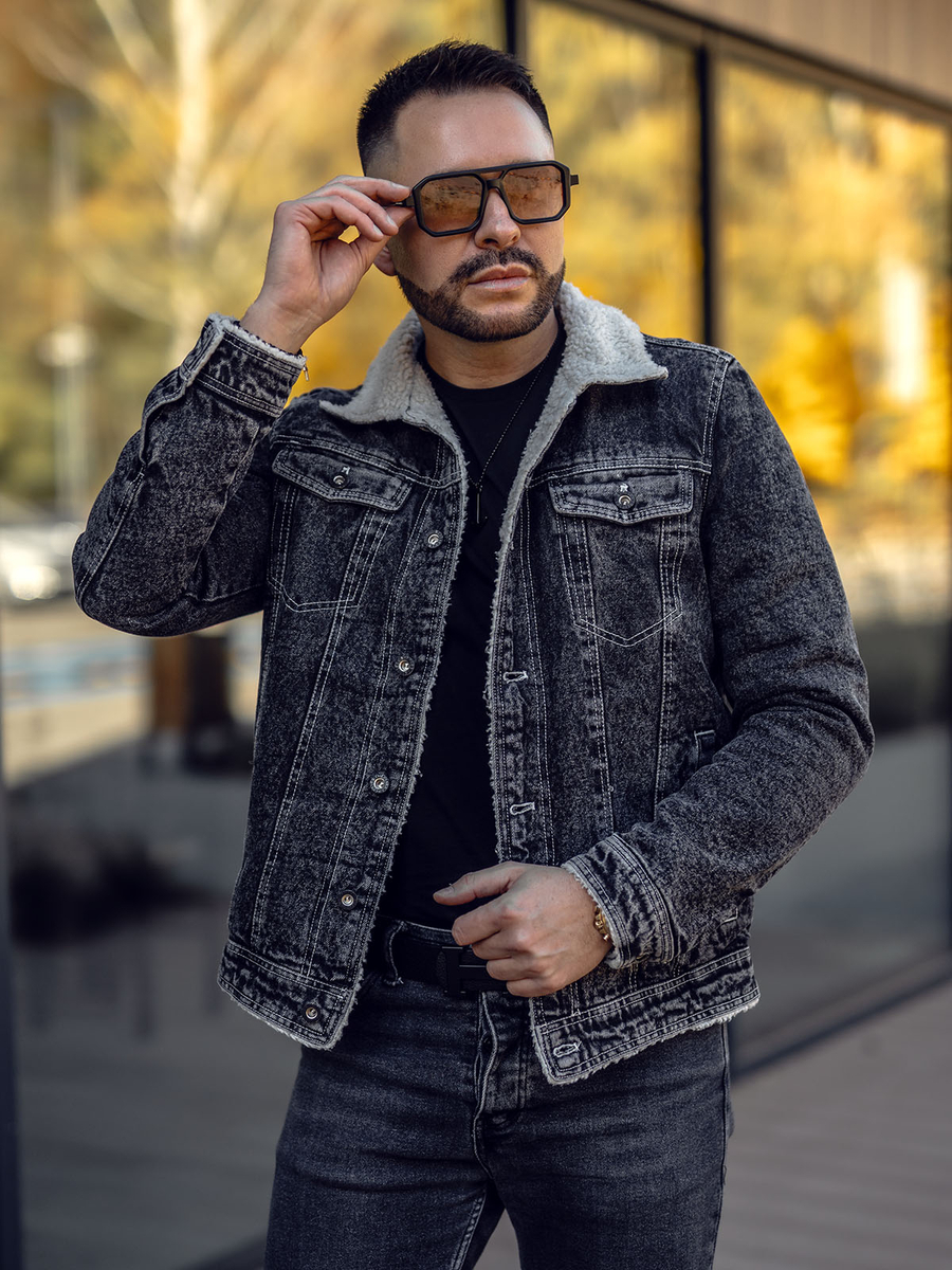 Denim Jeansjacke Herren Fellkragen Jeansjacke Mit Fell Innen