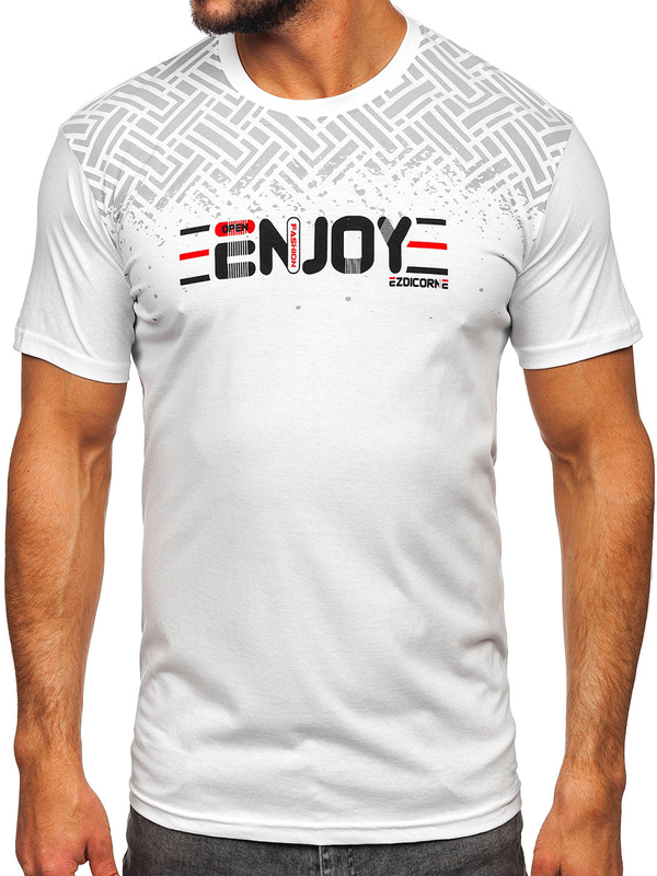 Herren Baumwoll T-Shirt mit Motiv Weiß Bolf 14720