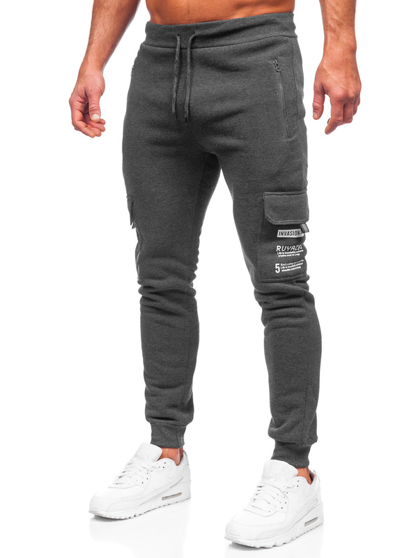 Herren Warme Hose Cargohose Jogger Pants Schwarzgrau Bolf HW2207