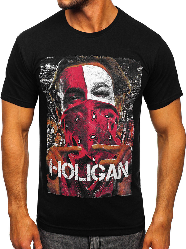 Herren Baumwollshirt T-Shirt mit Motiv Schwarz Bolf CMR18