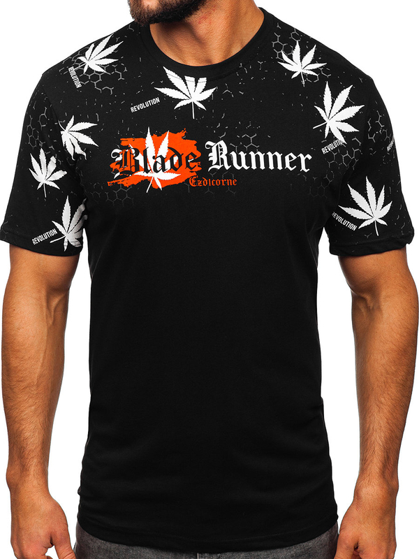 Herren Baumwoll T-Shirt mit Motiv Schwarz Bolf 14744