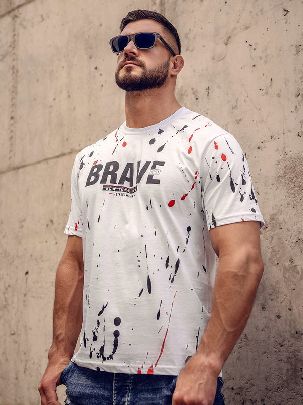 Herren Baumwoll T-Shirt mit Motiv Weiß Bolf 14727A