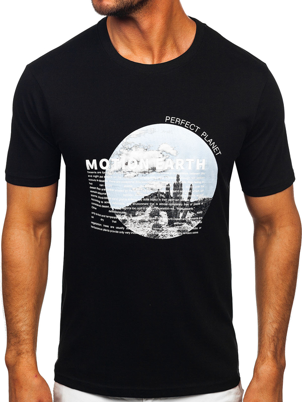 Herren Baumwoll T-Shirt mit Motiv Schwarz Bolf MPO3466