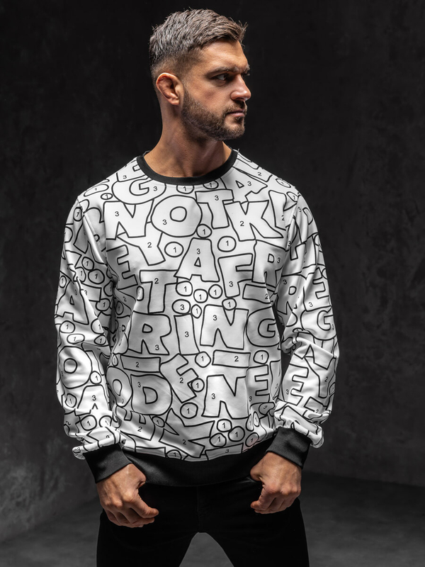 Herren Sweatshirts ohne Kapuze mit Motiv Schwarz-Weiß Bolf 8B1136A1