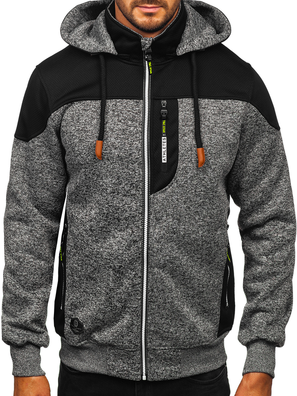 Herren Sweatshirt-Jacke mit Kapuze Schwarzgrau Bolf TC1267