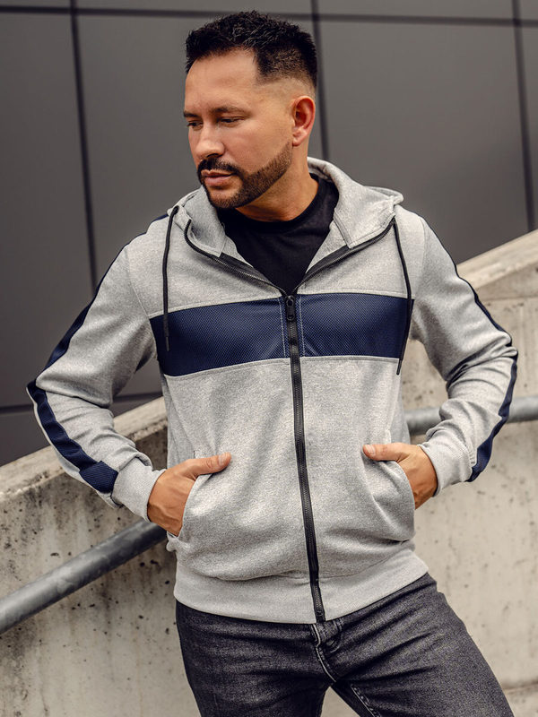 Herren Kapuzenpullover mit Reißeverschluss Sweatjacke Grau Bolf 27B8121