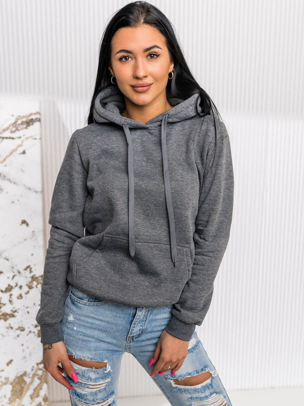 Damen Kapuzenpullover mit Kängurutasche Schwarzgrau Bolf W02A1