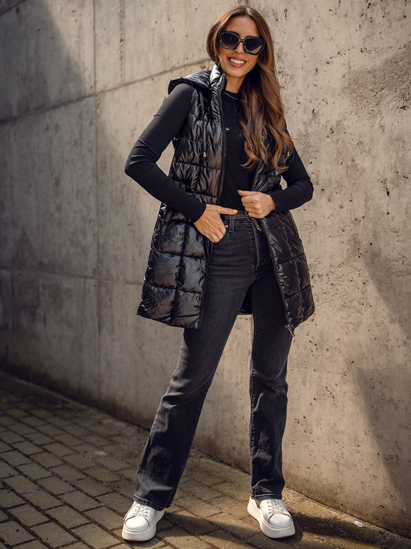 Damen Lange Steppweste Schwarz Bolf 16M9123A