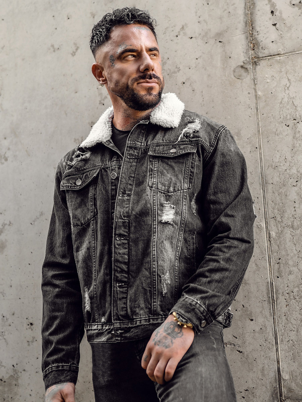 Herren Jeansjacke Trucker Schwarz Bolf MJ502NA