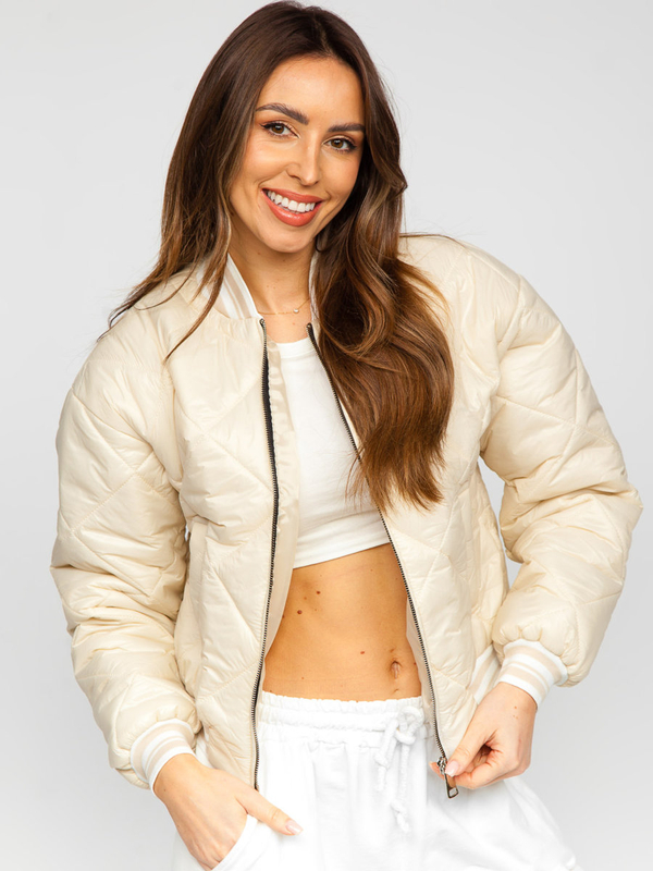 Damen Gepolsterte Übergangsjacke Bomberjacke Beige Bolf 82556