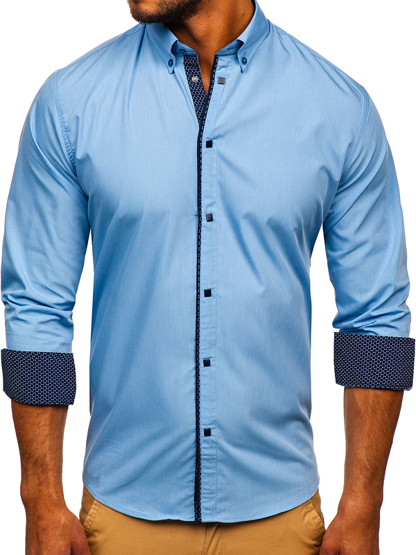 Herren Elegantes Hemd mit Langarm BOLF Hellblau 7724