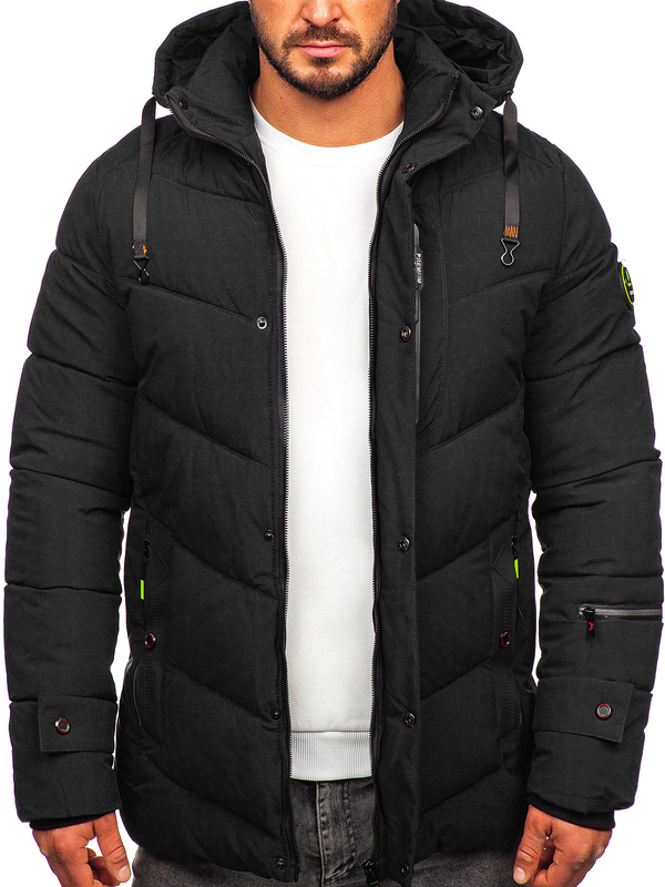Herren Gepolsterte Winterjacke Schwarz Bolf 22M55