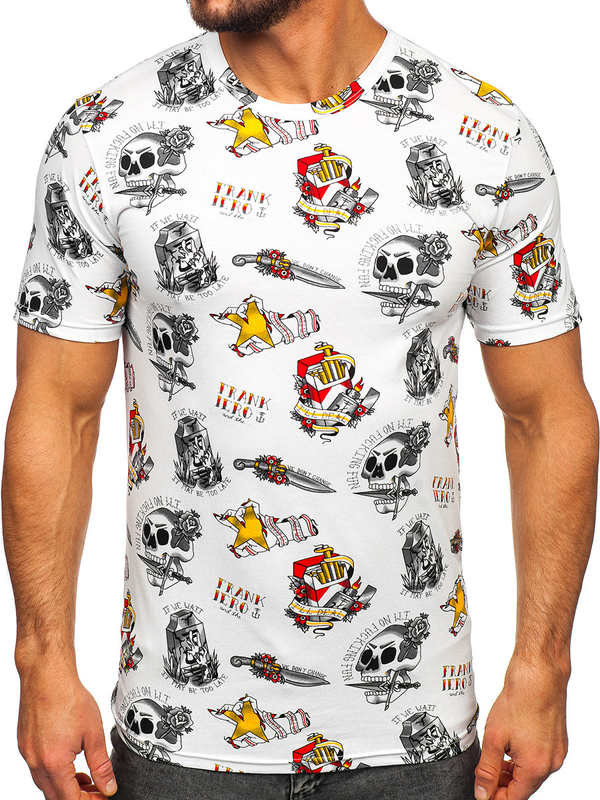 Herren Baumwoll T-Shirt mit Motiv Weiß Bolf 14963