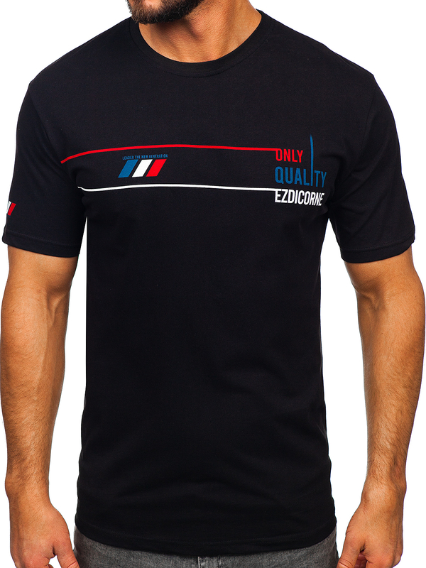 Herren Baumwoll T-Shirt mit Motiv Schwarz Bolf 14772