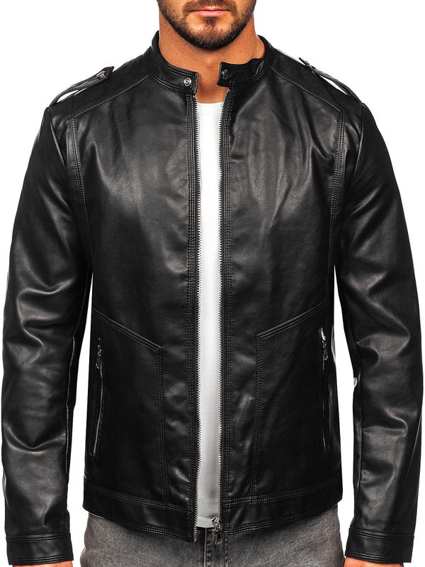 Herren Kunstlederjacke Schwarz Bolf 11Z8020