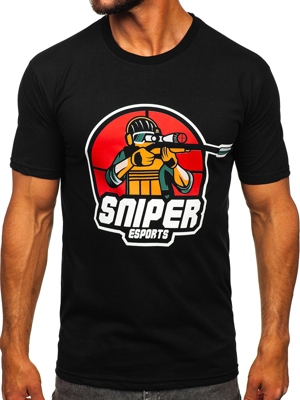 Herren Baumwoll T-Shirt mit Motiv Schwarz Bolf 143022