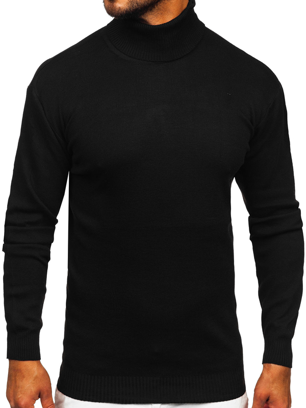 Herren Rollkragenpullover Basic Schwarz Bolf S8517