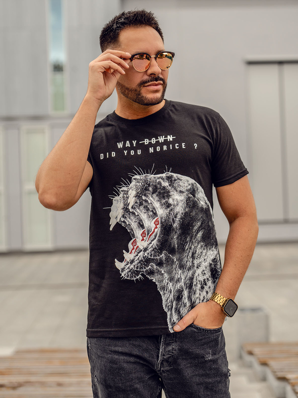 Herren T-Shirt mit Motiv Schwarz Bolf 181519A
