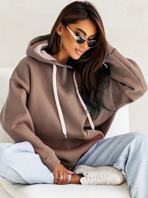 Damen Kapuzenpullover gefüttert Kängurutasche Cappuccino Bolf 82131