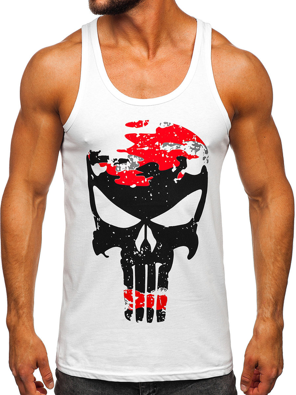 Herren Tank Top mit Motiv Weiß-Rot Bolf 14849